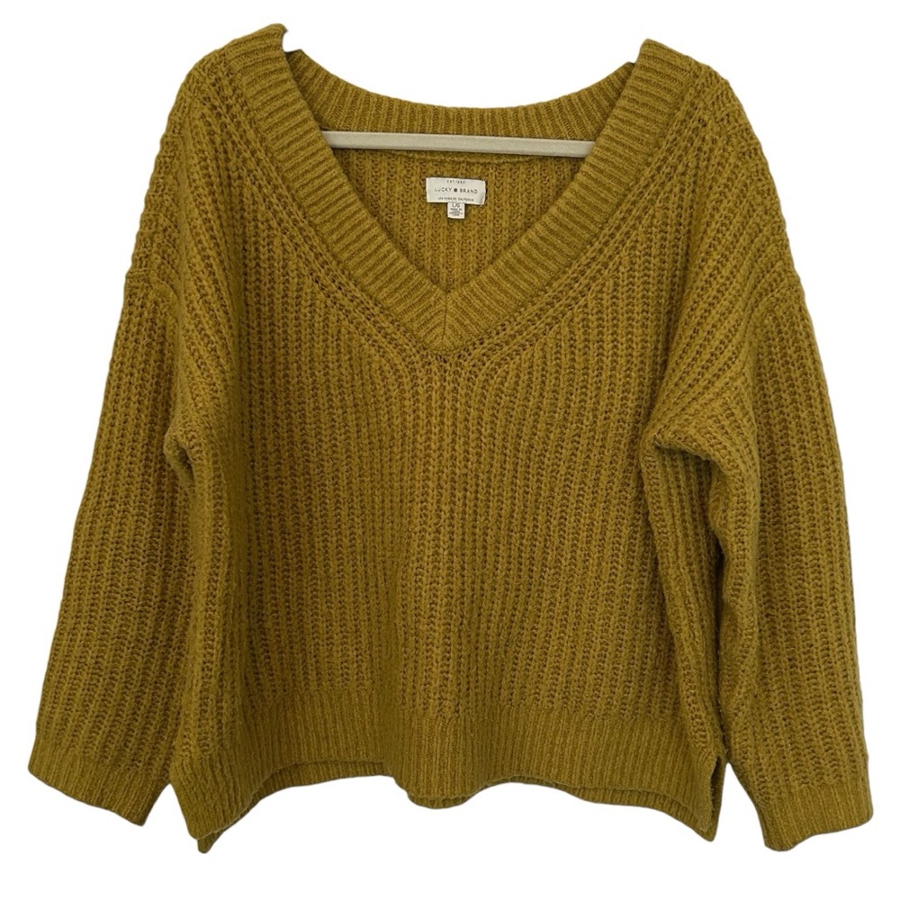 Lucky Brand Women’s Cozy V-Neck Mustard Yellow Oversized Sweater Sz L